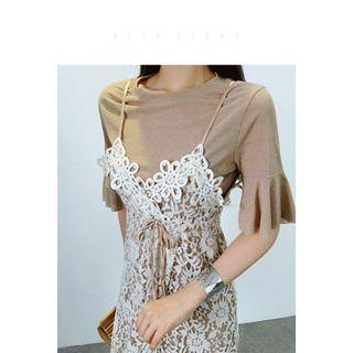 Set: Tie-front Lace Dress + Layered Top