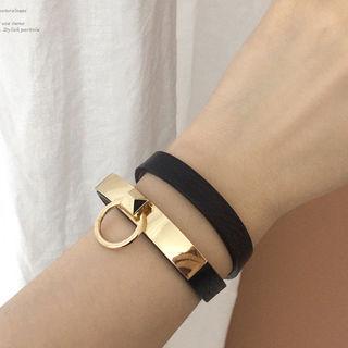 Metallic-trim Genuine-leather Bangle