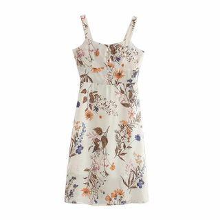 Flower Pattern Sleeveless Midi Dress