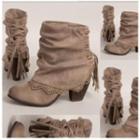 Ruched Faux Leather Tassel Block Heel Short Boots