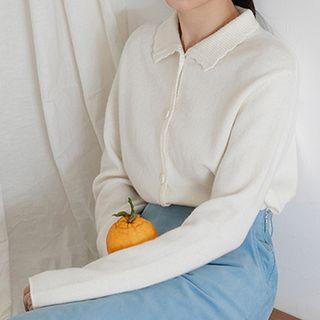 Polo-neck Cardigan Off-white - One Size