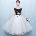 Short-sleeve Off Shoulder Floral Midi Prom Dress