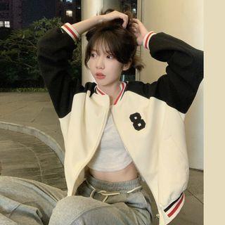 Two-tone Baseball Jacket Red & Black & White - One Size
