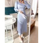 Puff-sleeve Shirred-side Maxi Dress
