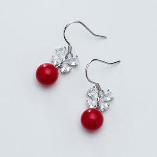 925 Sterling Silver Rhinestone Bow Bead Dangle Earring 1 Pair - Hook Earring - One Size