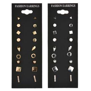 Set Of 9 Pairs: Geometric Stud Earrings