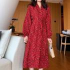 Printed Long Sleeve Dress Red - One Size
