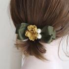 Flower Fabric Faux Pearl Hair Clip Yellow Flower & Bow - Green - One Size