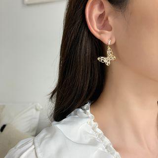 Alloy Faux Crystal Butterfly Dangle Earring 1 Pair - Silver Needle - Butterfly - One Size