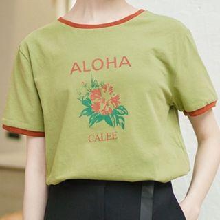 Contrast Trim Flower-print Short-sleeve T-shirt