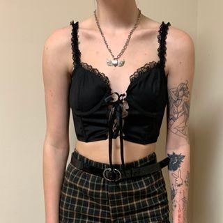 Lace-up Lace Trim Camisole Top