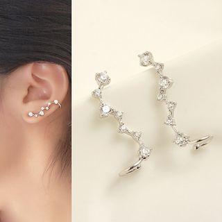 Rhinestone Sterling Silver Cuff Earring 1 Pair - Hook Earring - Silver - One Size