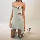 Tie-shoulder Contrast Trim Cut-out Mini Dress