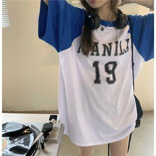 Short Sleeve Raglan Letter Print Loose T-shirt