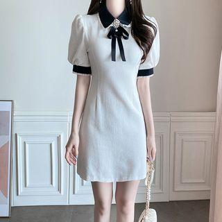 Collared Sheath Dress With Brooch