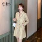 Plaid Long-sleeve Double-breasted Mini A-line Blazer Dress