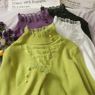 Mesh-trim Mock-neck Skinny Sweater