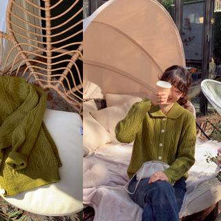 Round-collar Cable-knit Cardigan