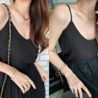 Spaghetti-strap Chiffon Camisole Top Black - One Size