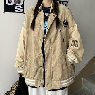 Long-sleeve Stand-collar Embroidered Corduroy Baseball Jacket