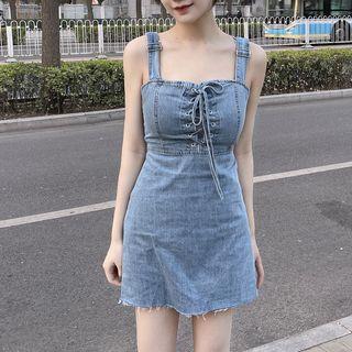 Lace-up Denim Spaghetti Strap Dress