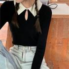 Contrast Collar Long-sleeve Knit Top