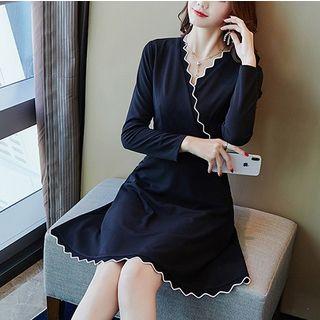 Long-sleeve V-neck A-line Mini Dress