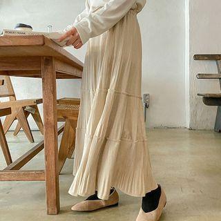 Velvet Pleated Long Tiered Skirt