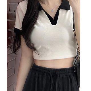 Short-sleeve Cropped Polo Shirt / Sweatpants