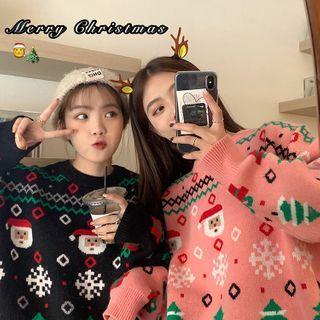 Oversize Christmas Print Knit Sweater