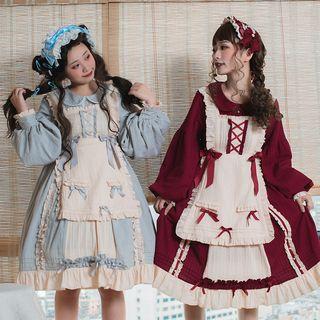 Ruffled Ribbon Lantern-sleeve A-line Dress