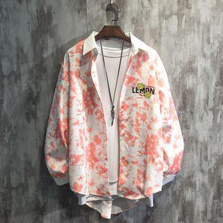 Long-sleeve Lettering Print Tie-dye Shirt