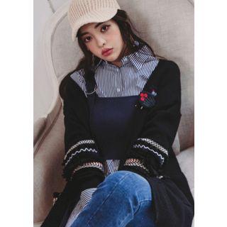 Tassel Bobble Trim Long Cardigan