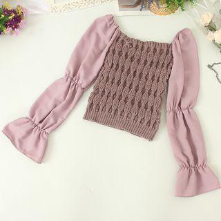 Chiffon Sleeve Boatneck Sweater