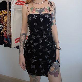Butterfly Print Spaghetti Strap Mini Sheath Dress