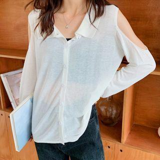 Cold-shoulder Collared Cardigan