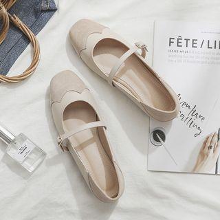 Faux Suede Paneled Mary Jane Flats
