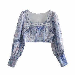 Patterned Cropped Blouse