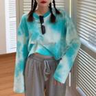Long-sleeve Tie-dyed Cropped T-shirt As Shown In Figure - One Size