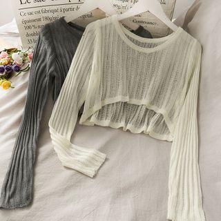 Dip-back Sheer Crop Knit Top