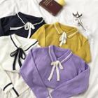 Color-block Ribbon Lace-up Long-sleeve Sweater