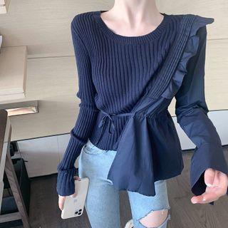 Ruffled Asymmetric Rib Knit Top