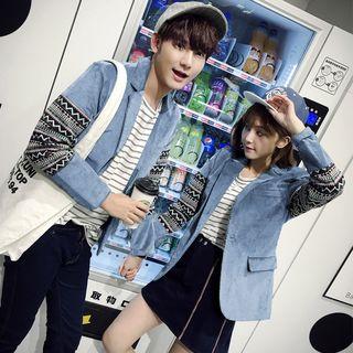 Couple Matching Patterned Panel Single-button Jacket