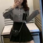 Long-sleeve Plaid Shirt / A-line Mini Pleated Skirt