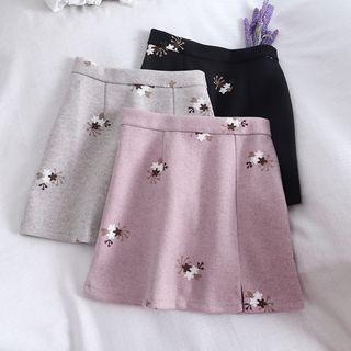 Flower Printed Woolen A-line Skirt