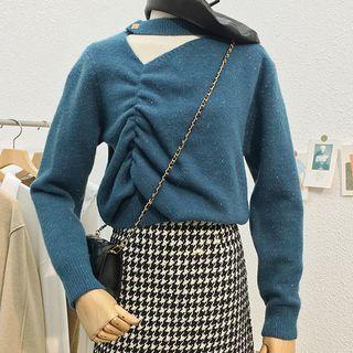 Asymmetrical Shirred Cutout Sweater