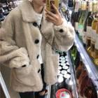 Plain Fleece Loose-fit Coat Light Khaki - One Size