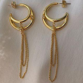 Alloy Chained Dangle Earring 1 Pair - S925 Silver - One Size
