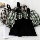 Mock Two-piece Short-sleeve Plaid Top
