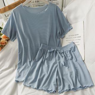 Set: Ruffled Loose T-shirt + High-waist Shorts In 6 Colors